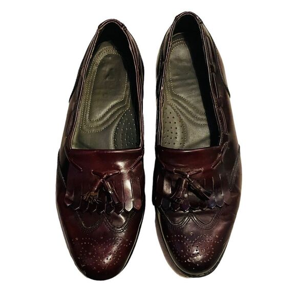 10/$25🦋 Dexter Burgundy Leather Frizzle Wingtip Tassel Loafers - Size 9 - Picture 1 of 13